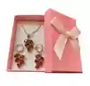 Collar Y Aretes Rojo Plata Ley 925 Circonitas En Caja
