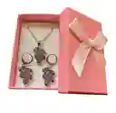 Collar Y Aretes Morado Plata Ley 925 Circonitas En Caja