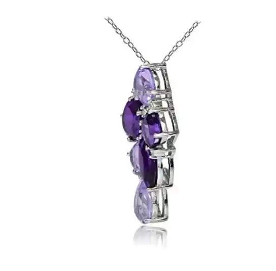 Collar Y Aretes Morado Plata Ley 925 Circonitas En Caja