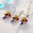 Collar Y Aretes Multicolor Plata Ley 925 Circonitas En Caja