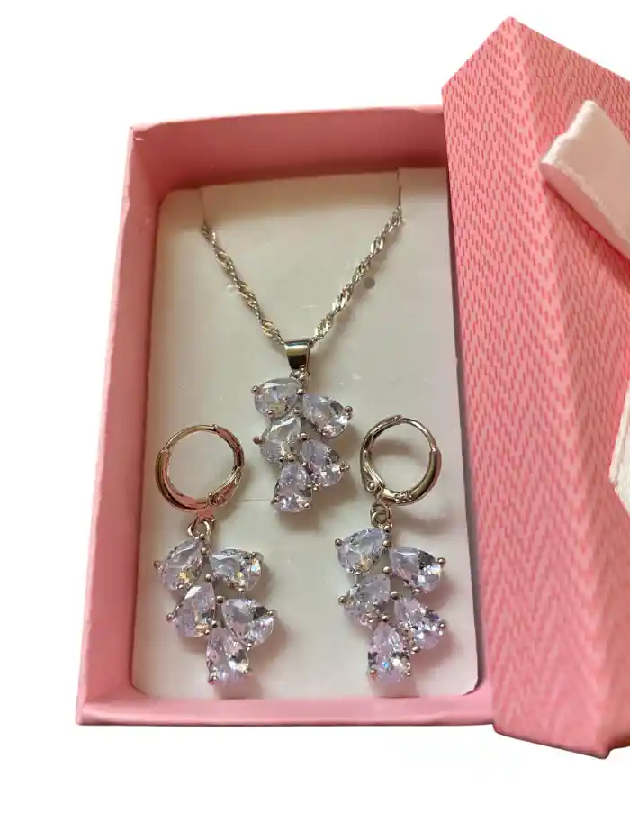 Collar Y Aretes Plata Ley 925 Circonitas En Caja