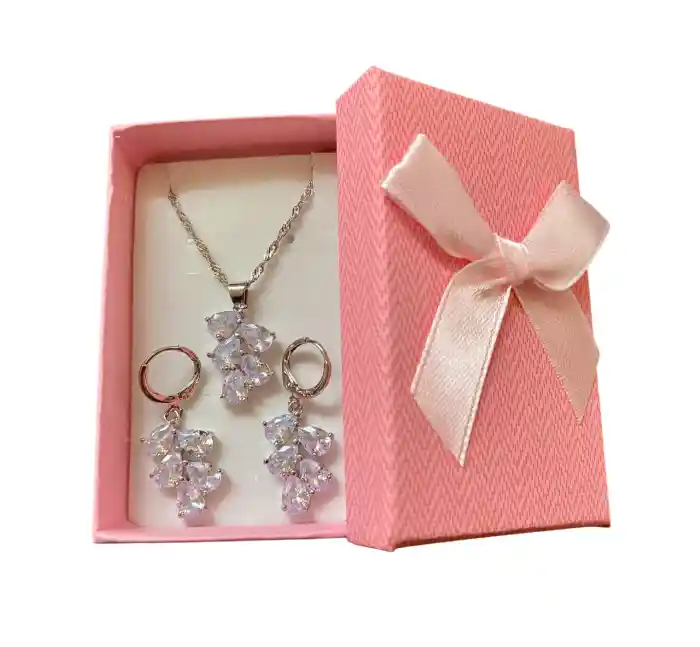 Collar Y Aretes Plata Ley 925 Circonitas En Caja
