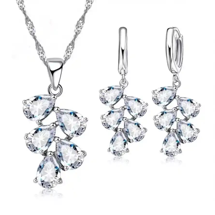 Collar Y Aretes Plata Ley 925 Circonitas En Caja