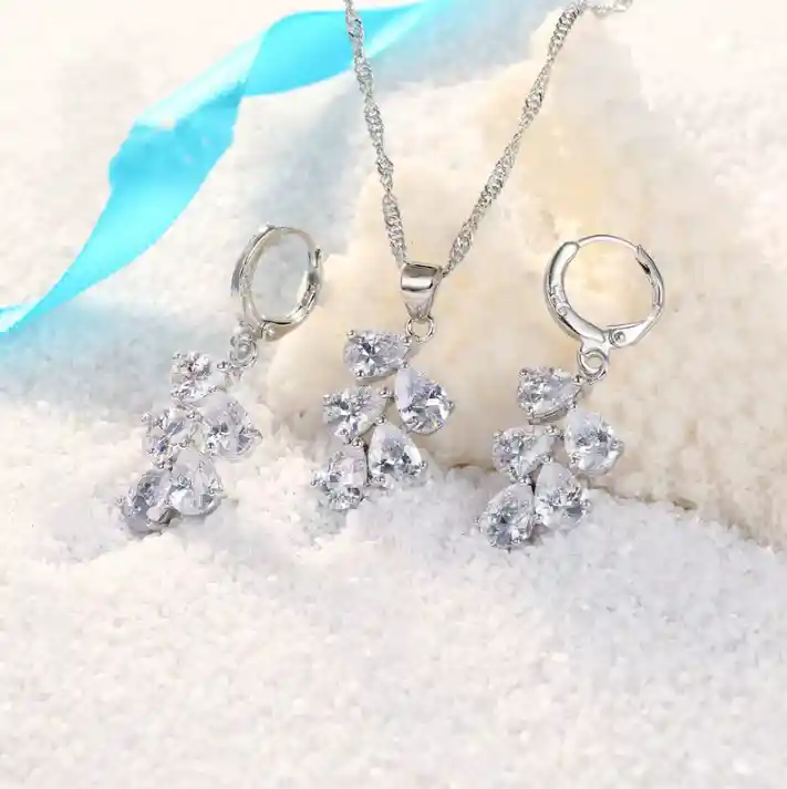 Collar Y Aretes Plata Ley 925 Circonitas En Caja