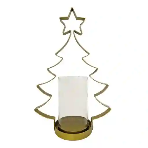 Portavelas Metálico Dorado En Forma De Árbol De Navidad 2 Unidades