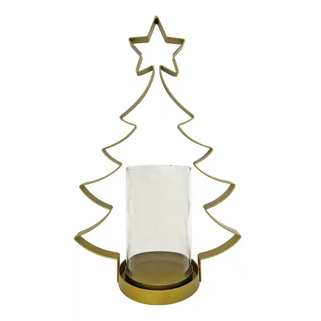 Portavelas Metálico Dorado En Forma De Árbol De Navidad 2 Unidades