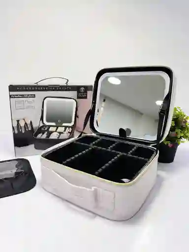 Estuche De Maquillaje Con Espejo Luz Led Espejo Blanco