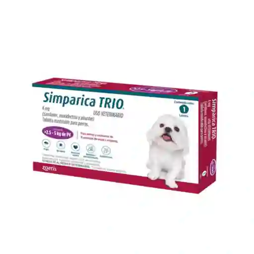 Simparica Trio 6 Mg Para Perro De 2.5 A 5 Kg De Peso.
