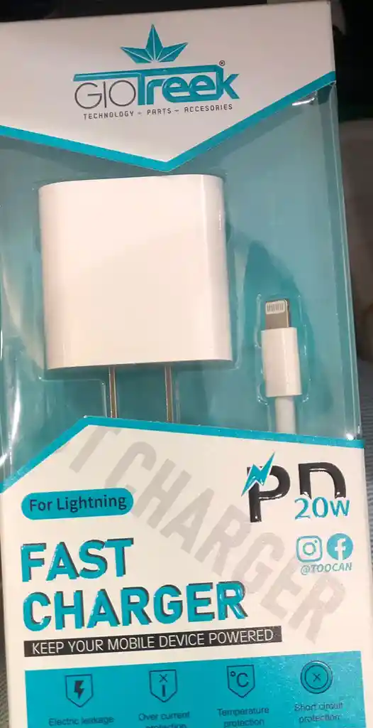 Cargador Giotreek Tipo C A Lightning 20w.