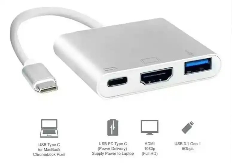 Cable Adaptador Usb-c Hdmi Usb 3.1 Pd Tipo C 3 En 1 Compatible Macbook