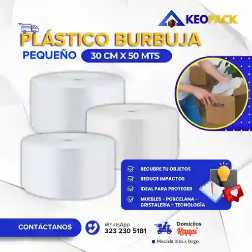 Plastico Burbuja 30 Cm X 50 Mts