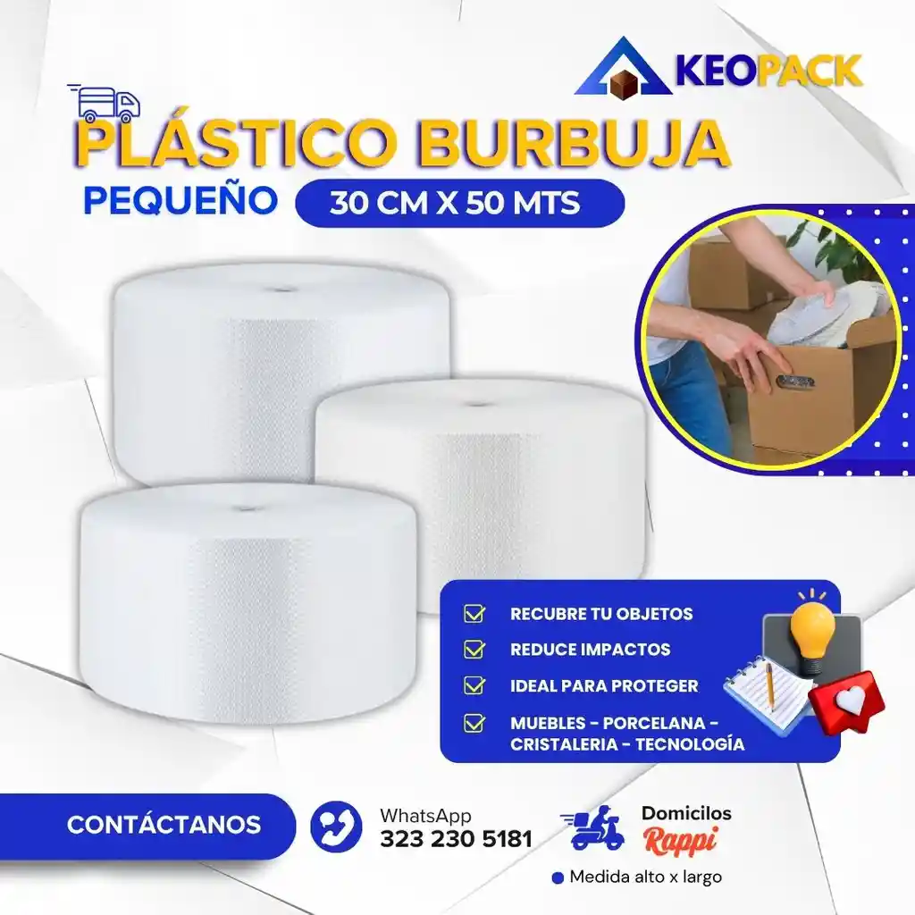 Plastico Burbuja 30 Cm X 50 Mts