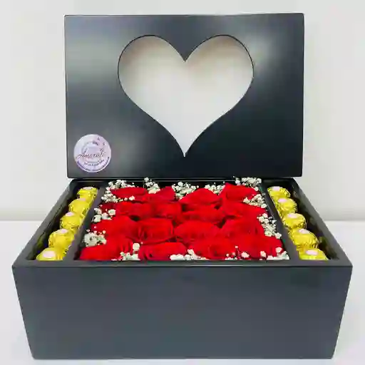 Hermosa Caja De Madera De Rosa Y Chocolate