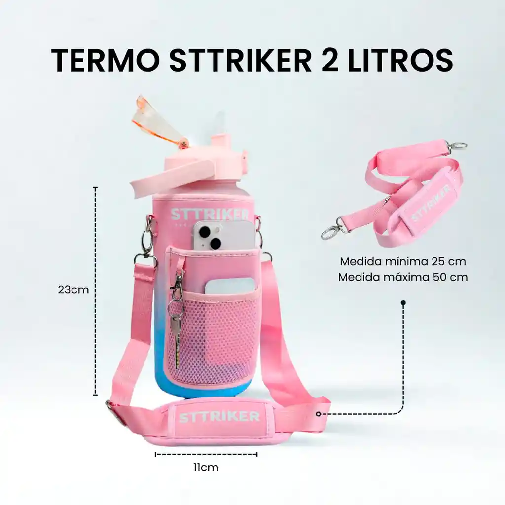 Termo Sttriker 2l Agua Bolso + Funda Maleta Motivacional Rosa