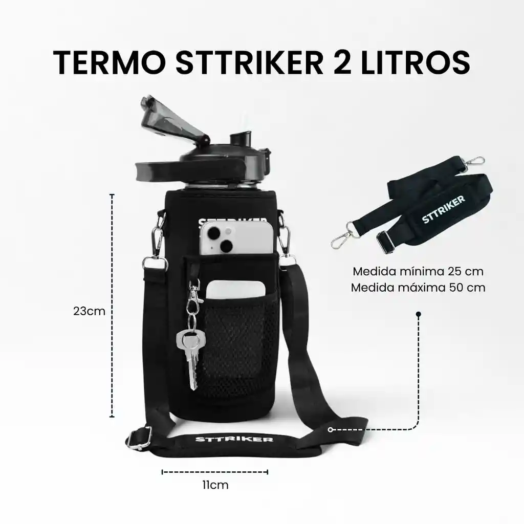 Termo Sttriker 2l Agua Bolso + Funda Maleta Motivacional Negro