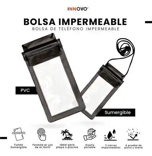 Funda Impermeable Para Celular Táctil Sumergible Protección Agua Playa Negro