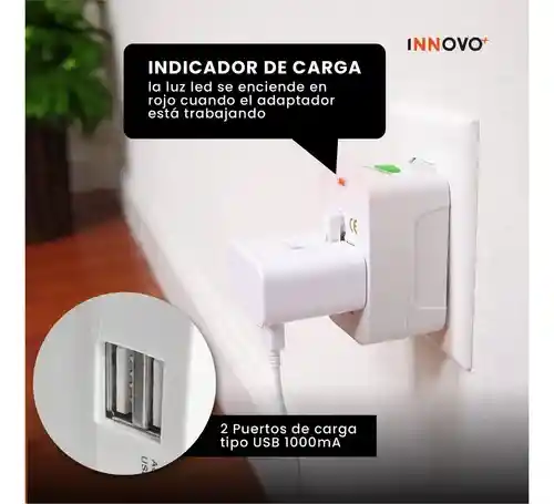 Adaptador Enchufe Universal 2 Puertos Usb Internacional