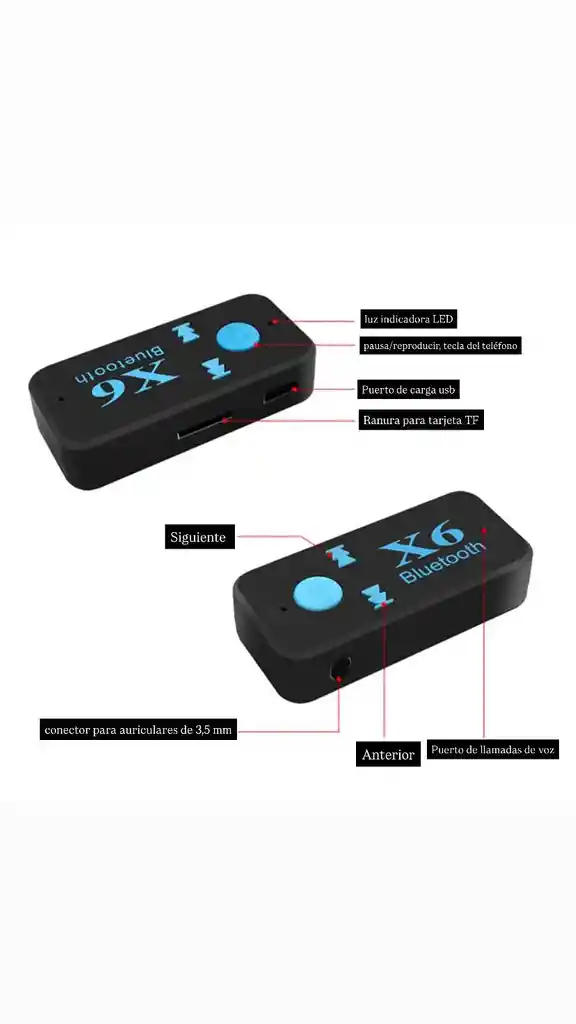 Bluetooth Para Carro X6 Recargable, Con Entrada Plug, Y Micro Sd.