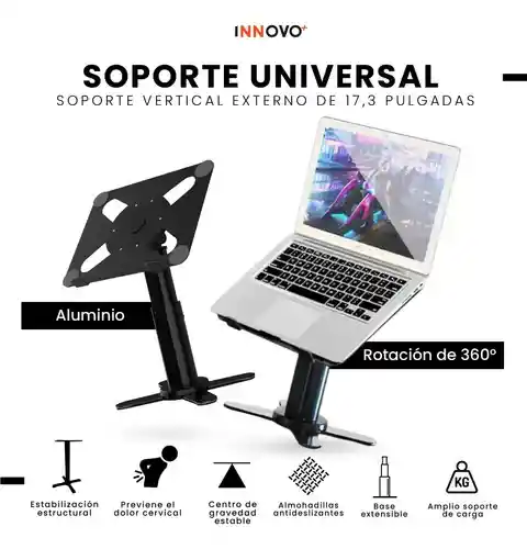 Soporte Base Ajustable Laptop Tablet 360° Aluminio Base Ergonómica Retráctil Altura 43cm Portátil