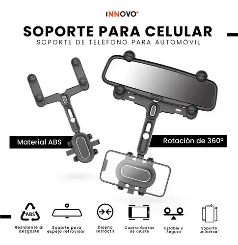 Soporte Celular Retrovisor Carro 360° Ajustable Practico Universal