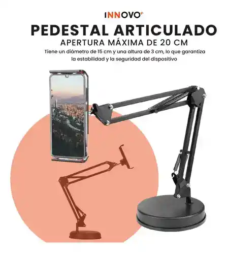 Soporte De Teléfono Tablet Brazo Articulado 360° Escritorio Base Estable Giratoria Y Ajustable