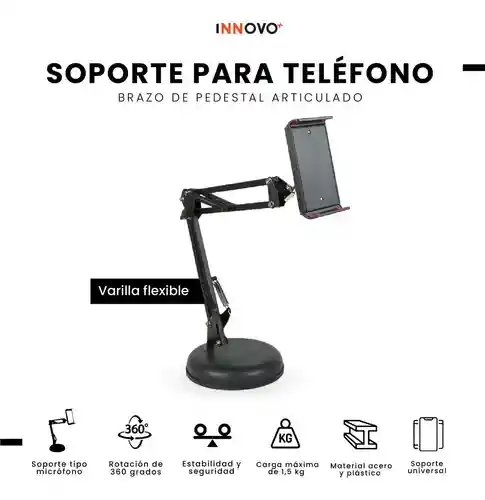Soporte De Teléfono Tablet Brazo Articulado 360° Escritorio Base Estable Giratoria Y Ajustable