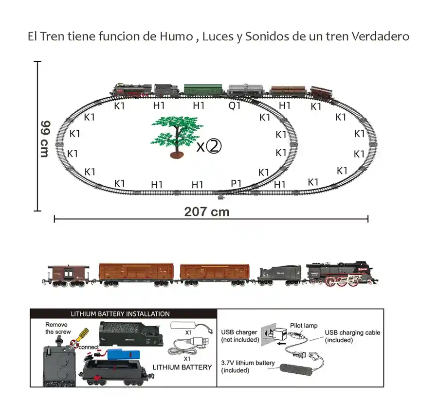 	 Tren De Juguete Con Humo Real 65 Piezas Control