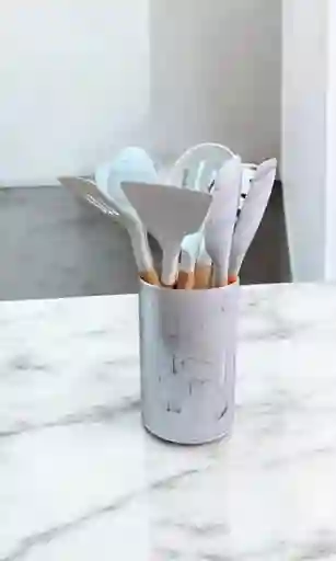 Set De Utensilios En Silicona 10 Piezas Resistente Al Calor Color Blanco