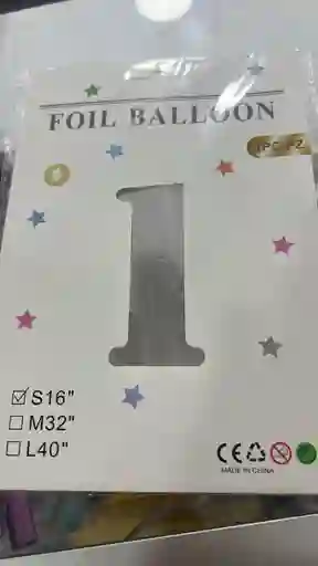 Globo Metalizado Numero 1 Plateado 16 Pulgadas