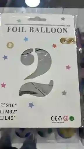 Globo Metalizado Numero 2 Plateado 16 Pulgadas