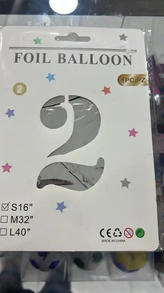 Globo Metalizado Numero 2 Plateado 16 Pulgadas