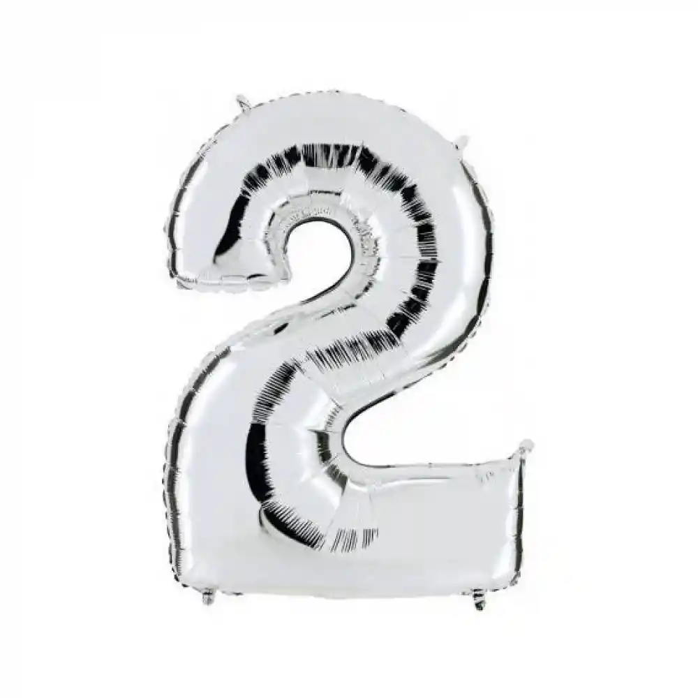 Globo Metalizado Numero 2 Plateado 16 Pulgadas