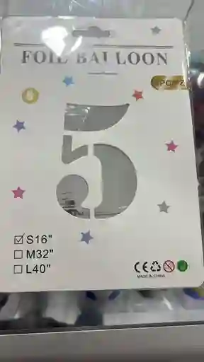 Globo Metalizado Plateado Numero 5 De 16 Pulgadas
