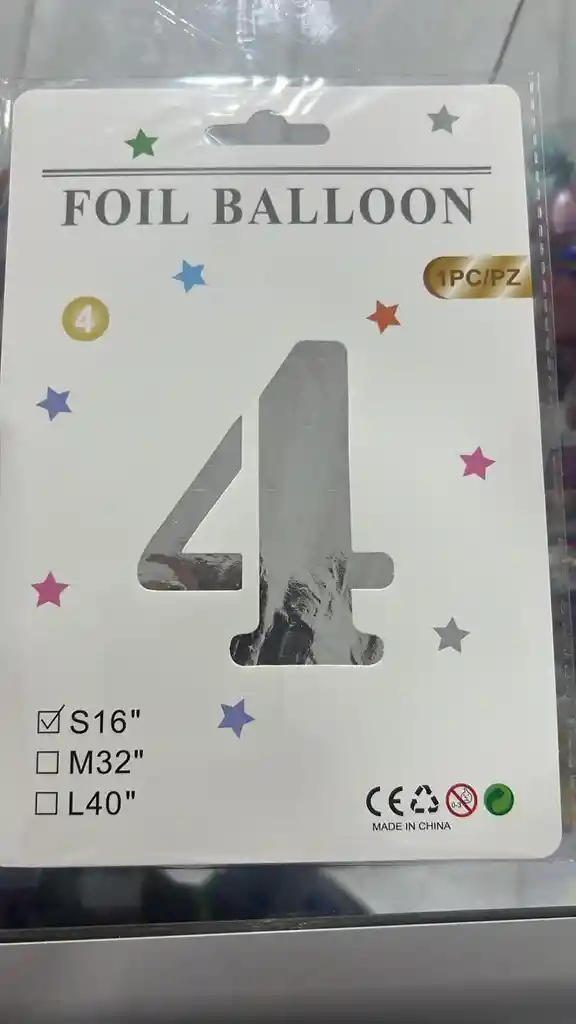 Globo Metalizado Plateado Numero 4 De 16 Pulgadas