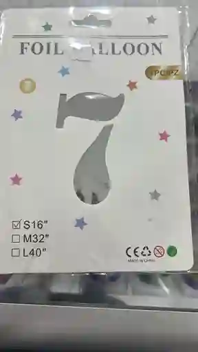 Globo Metalizado Numero 7 Plateado De 16 Pulgadas