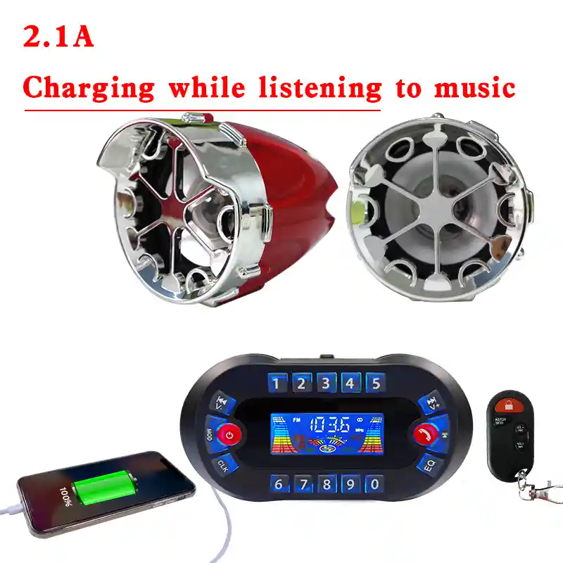 Alarma Y Parlantes Bluetooth Para Moto Mp3 Radio Con Control