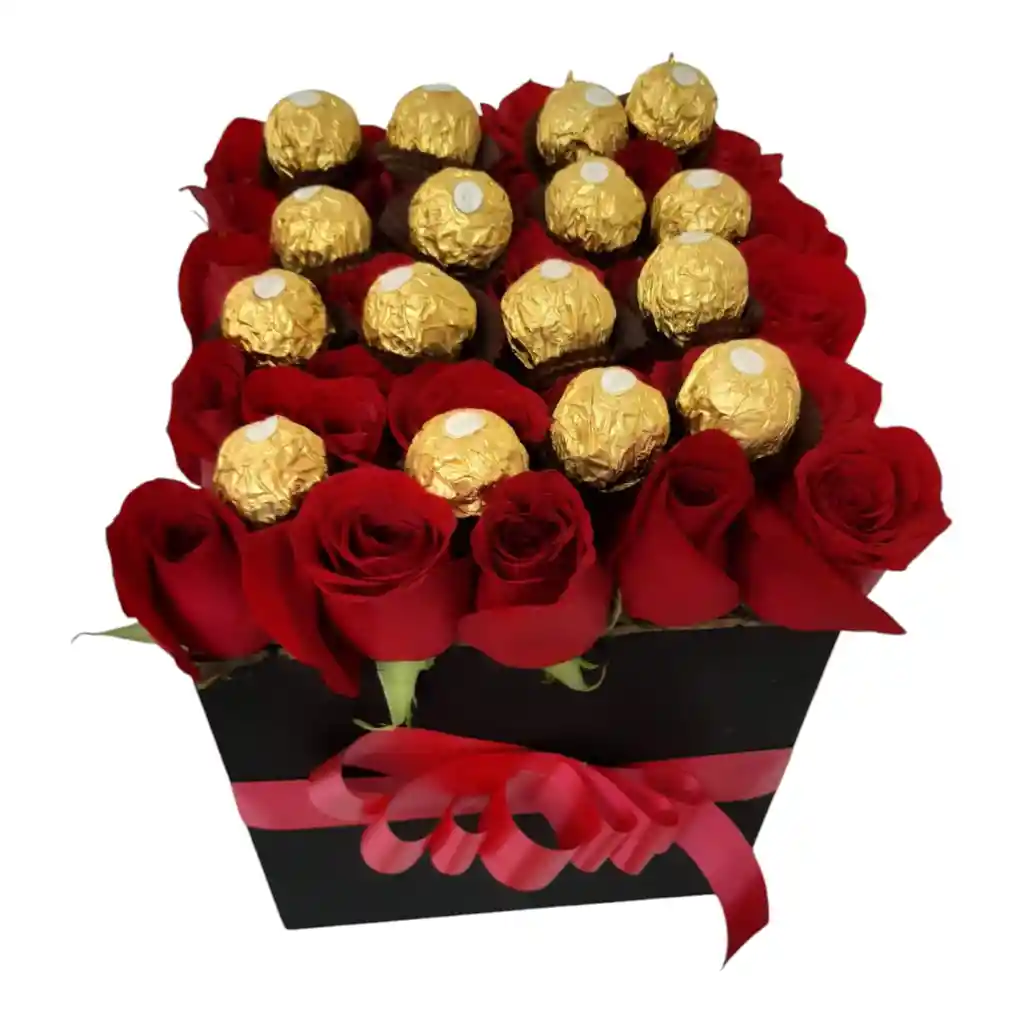 Caja Elegante En Rosas Y Dulces