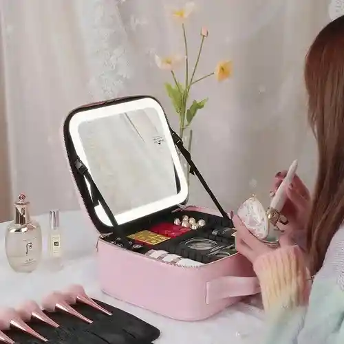 Estuche De Maquillaje Con Espejo Luz Led Cosmetiquera