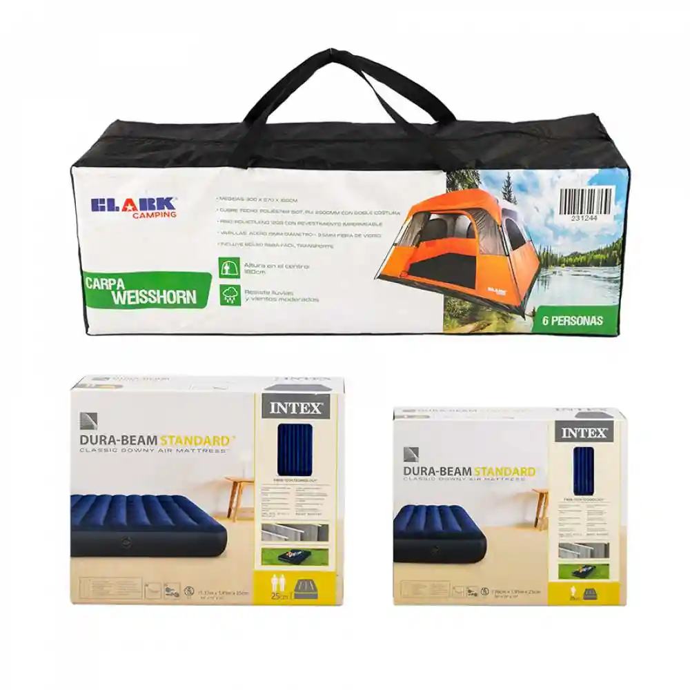 Carpa + Colchon Clark Sencillo Y Doble 300x180x270cm Naranja