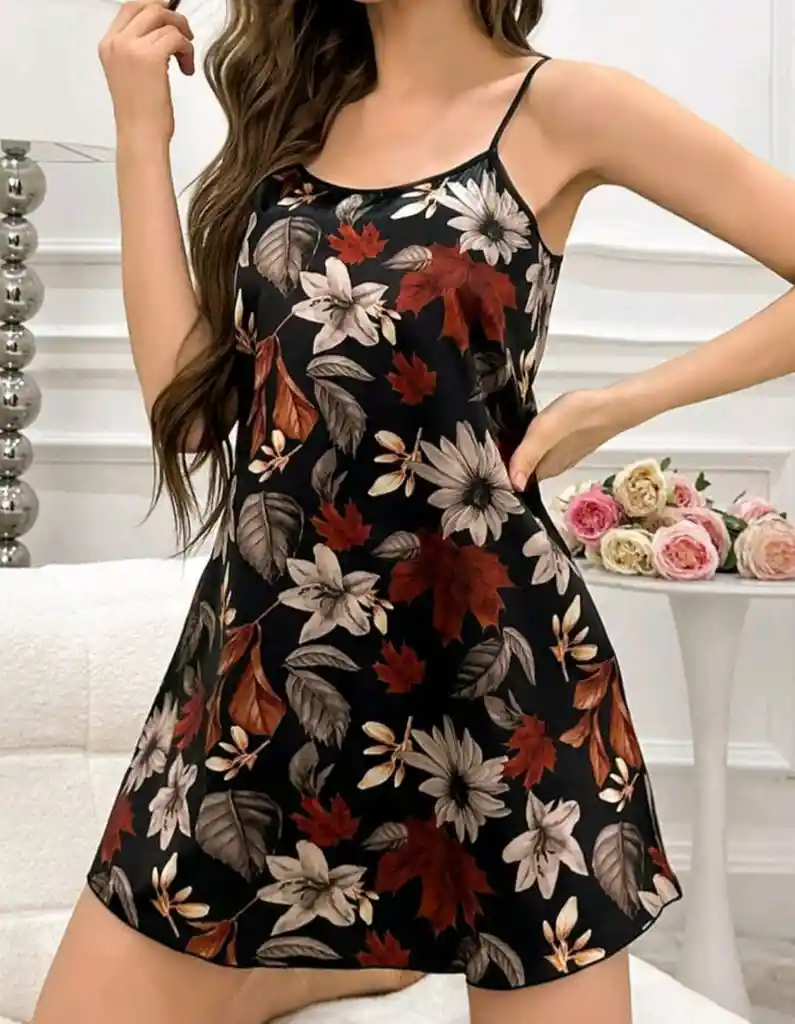 Pijama Vestido Satinado Floral Autumn Chic