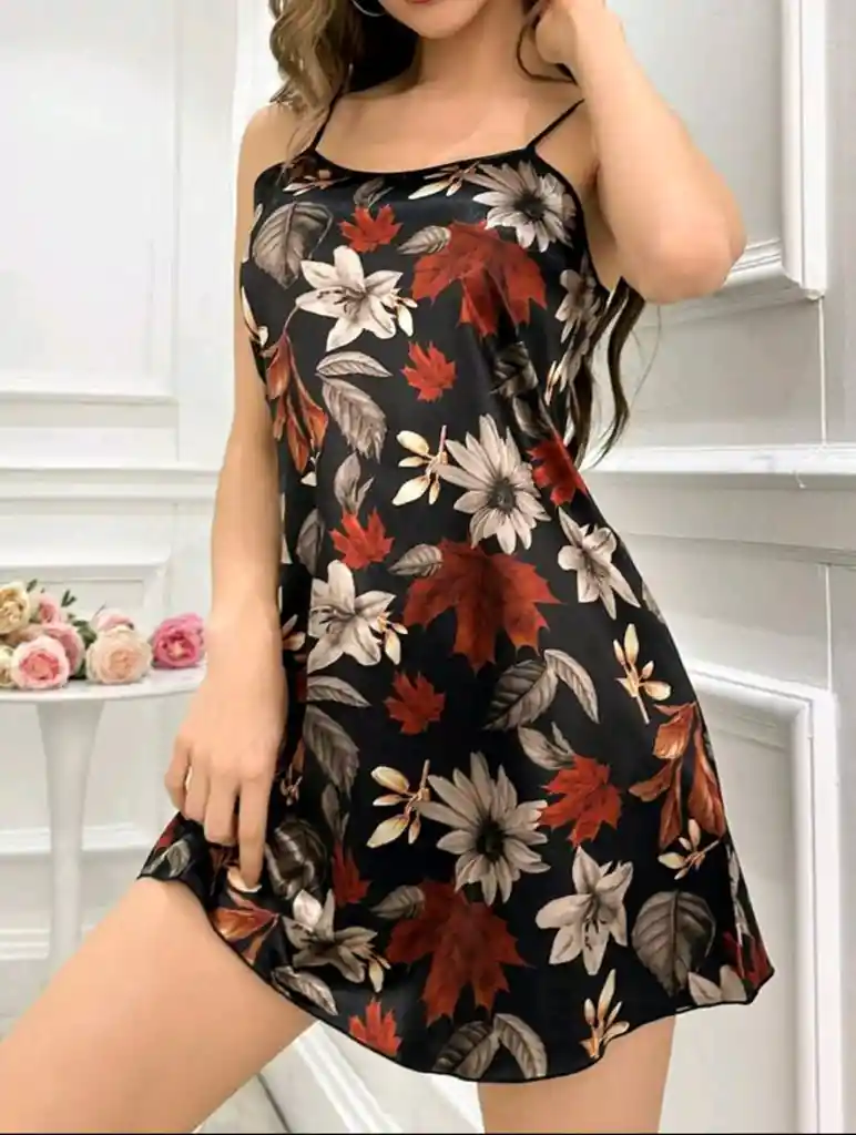Pijama Vestido Satinado Floral Autumn Chic