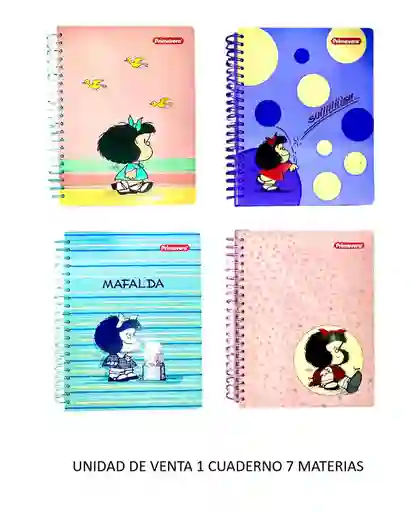 Cuaderno 7 Materias Grande De Mujer Argollado Cuadriculado Primvera Diseños Surtidos Mafalda