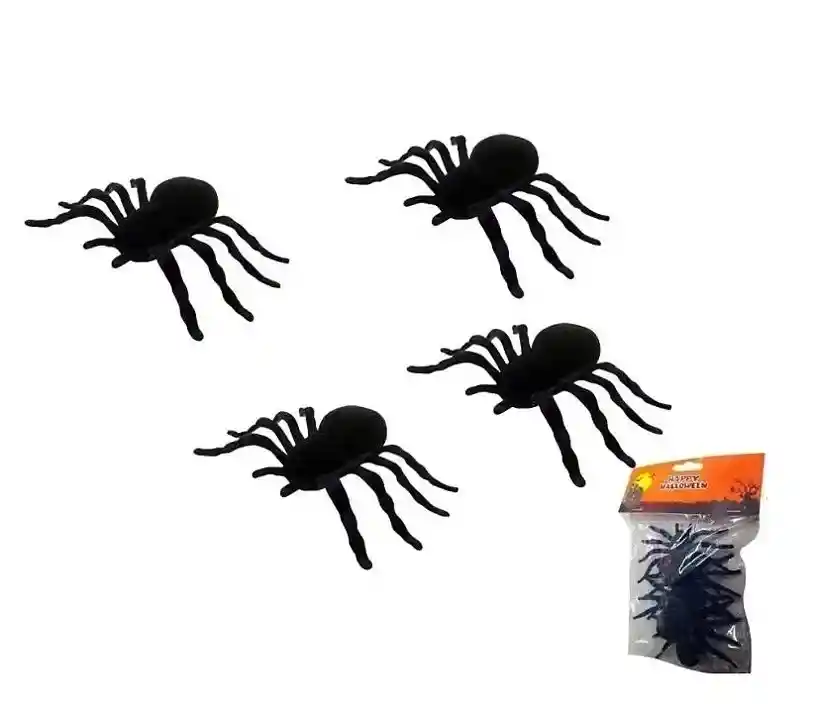 Araña Negra Mediana 12x9 Cm Aprox X 4 Und Halloween