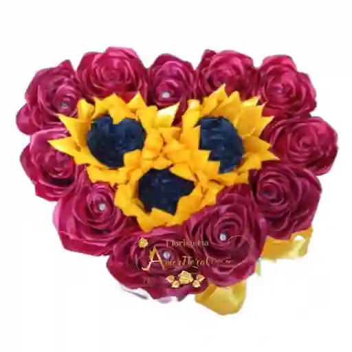 Corazón De Rosas Y Min Girasol Eterno