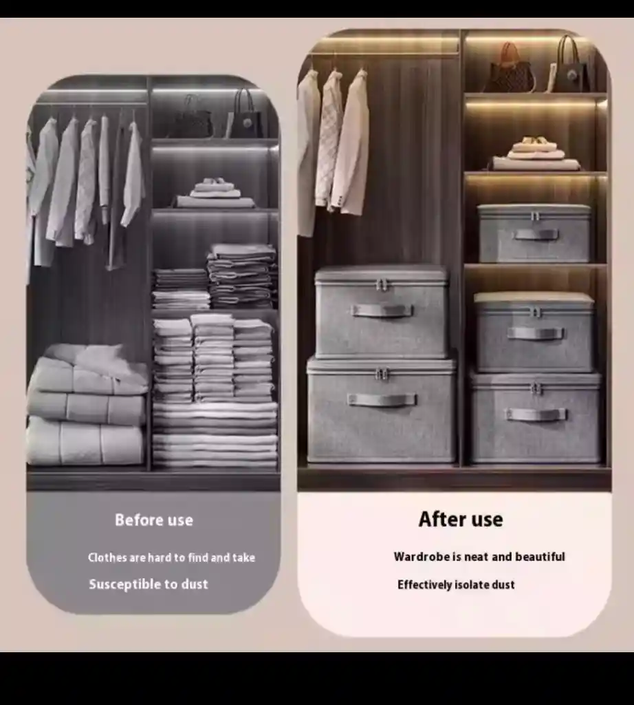 Caja Almacenamiento Ropa Gris Organizacion Hogar 				