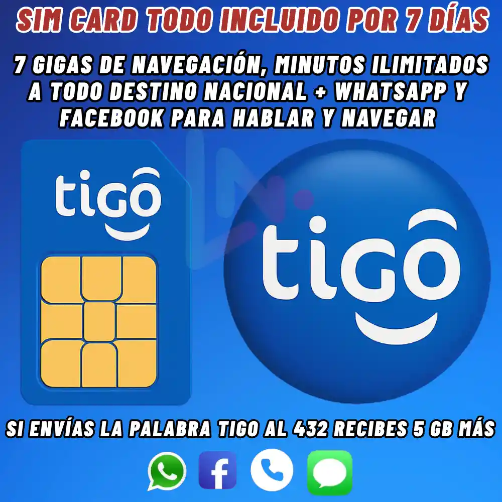 Sim Card Tigo Prepago 4g/5g Lte Con Paquete Datos Y Voz Todo Incluido Por 7 Días