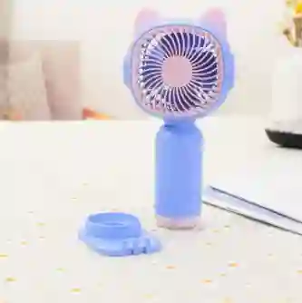 Ventilador Portatil De Mano Recargable Color Azul Pastel Con Rosado