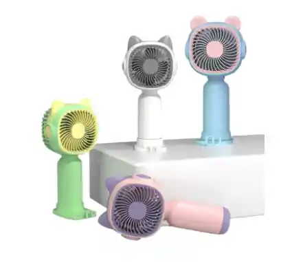 Ventilador Portatil De Mano Recargable Color Azul Pastel Con Rosado