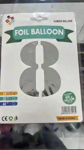 Globo Metalizado Plateado Numero 8 De 16 Pulgadas