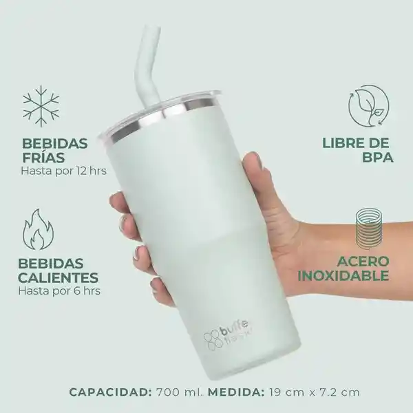 Mug Vaso Termo 700ml Buffer Acero Inox + Tapas - Sage Green